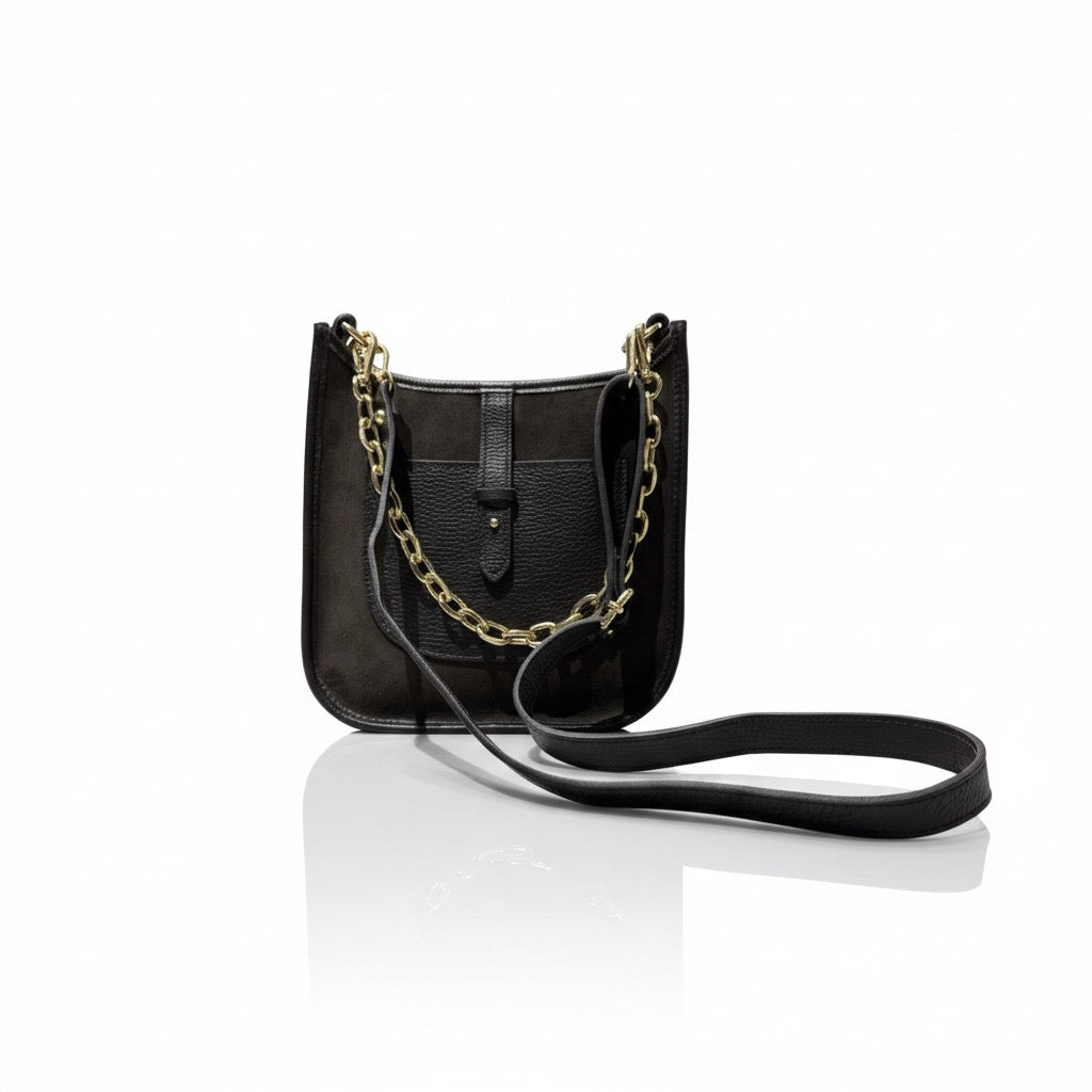 Crossbody Tasche Leder Wildleder | Goldkette | Verstellbarer Riemen
