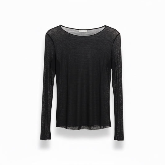 Elegantes transparentes Langarmshirt | Schwarz | Viskose-Kaschmir-Mix