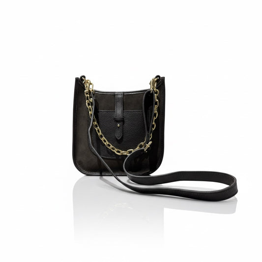Crossbody Tasche Leder Wildleder | Goldkette | Verstellbarer Riemen