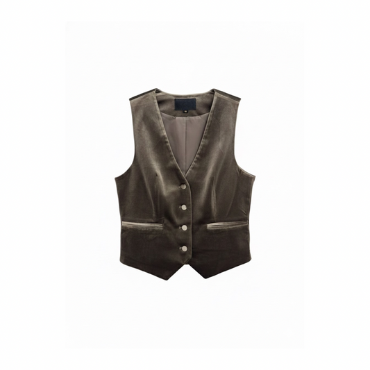 Samtweiche Samtweste Damen – Braun/Khaki – Kurz & Elegant