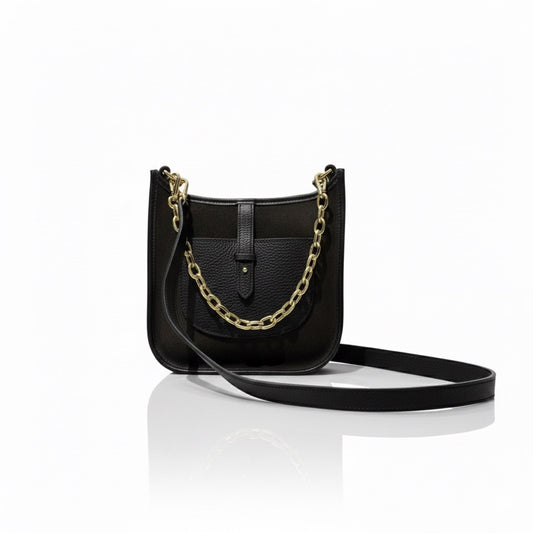 Schwarze Crossbody Tasche Leder Wildleder | Goldkette